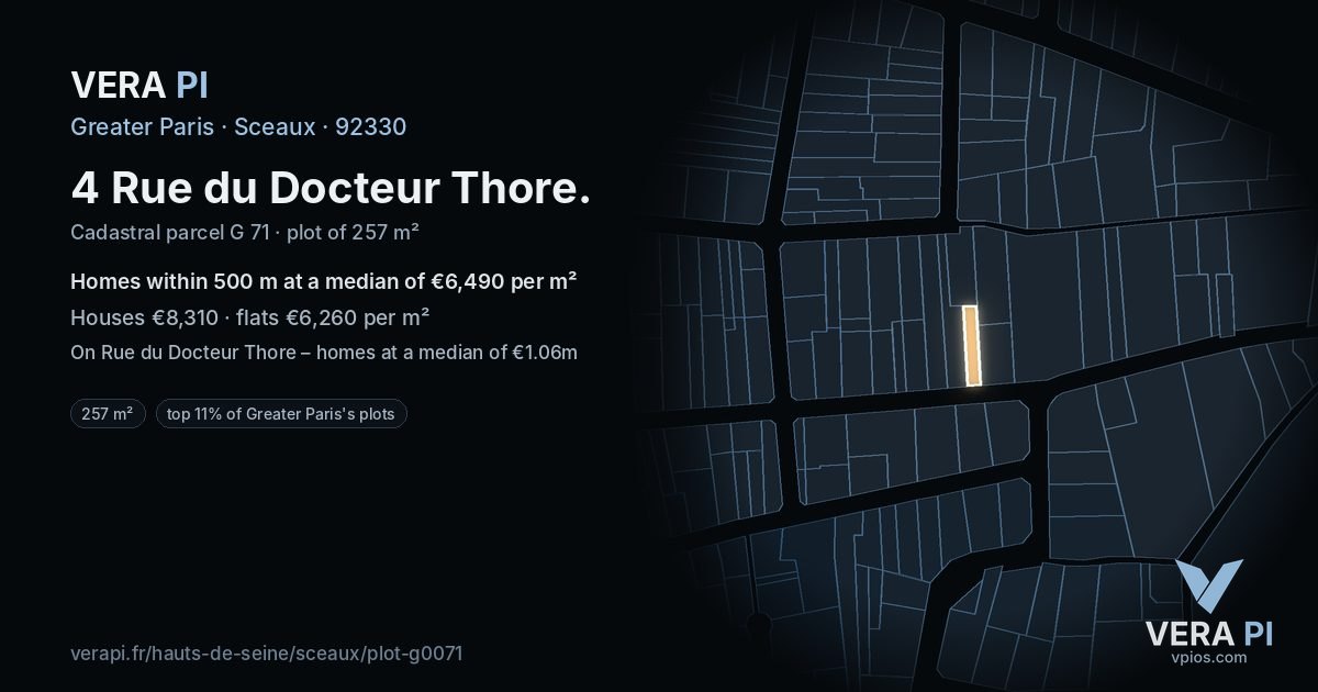4 Rue du Docteur Thore, Sceaux at night – the plot lit, the parcels around coloured by the prices near them