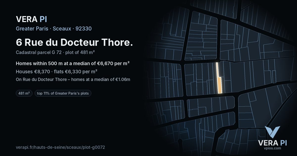 6 Rue du Docteur Thore, Sceaux at night – the plot lit, the parcels around coloured by the prices near them