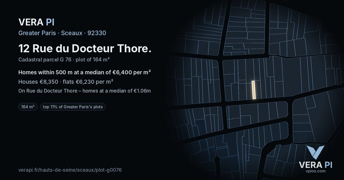 12 Rue du Docteur Thore, Sceaux at night – the plot lit, the parcels around coloured by the prices near them