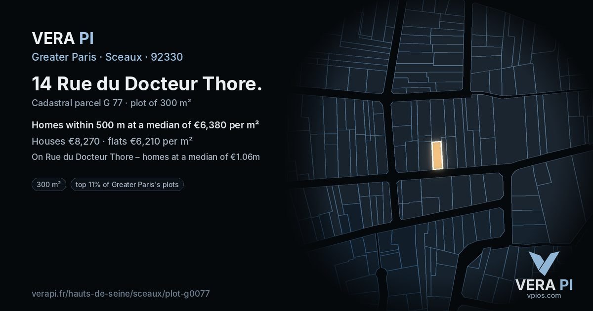 14 Rue du Docteur Thore, Sceaux at night – the plot lit, the parcels around coloured by the prices near them