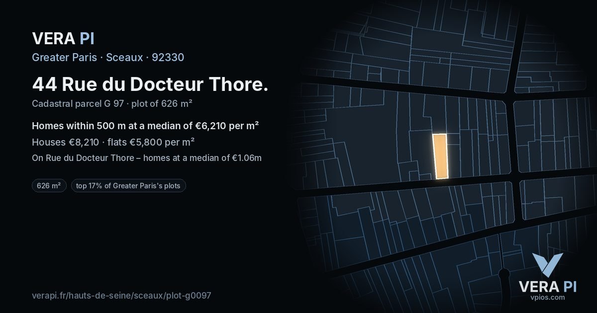44 Rue du Docteur Thore, Sceaux at night – the plot lit, the parcels around coloured by the prices near them