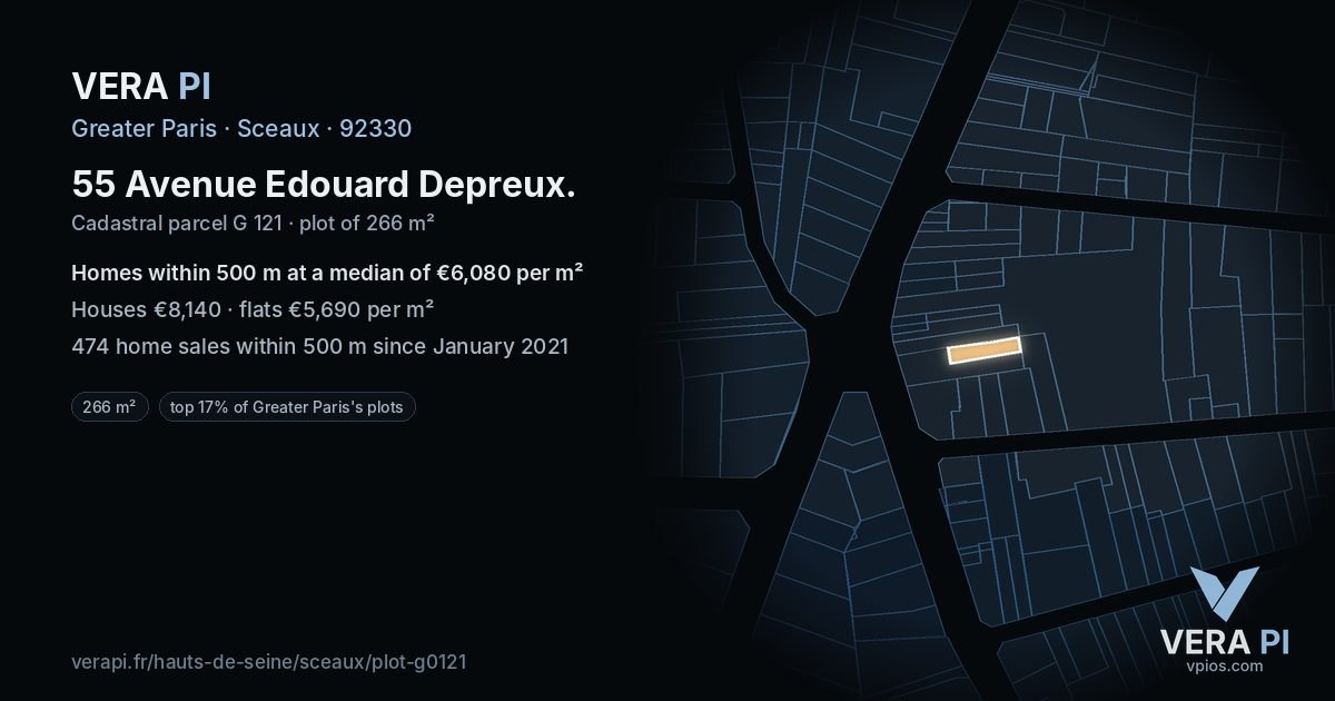 55 Avenue Edouard Depreux, Sceaux at night – the plot lit, the parcels around coloured by the prices near them