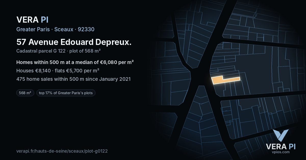 57 Avenue Edouard Depreux, Sceaux at night – the plot lit, the parcels around coloured by the prices near them