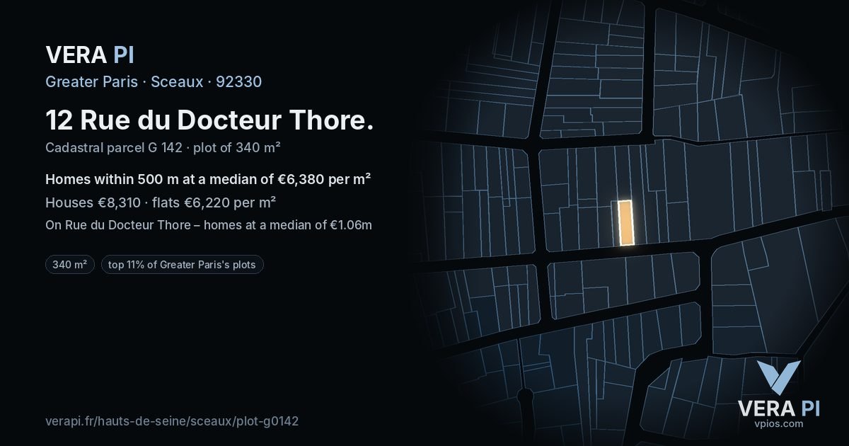 12 Rue du Docteur Thore, Sceaux at night – the plot lit, the parcels around coloured by the prices near them