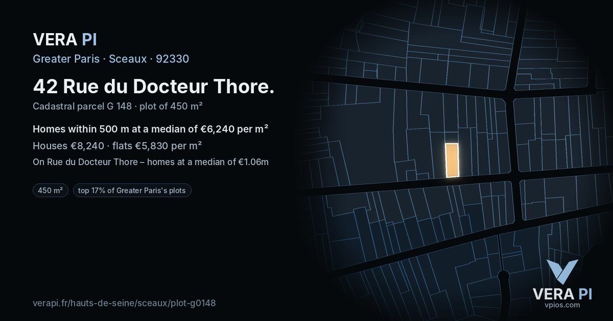 42 Rue du Docteur Thore, Sceaux at night – the plot lit, the parcels around coloured by the prices near them
