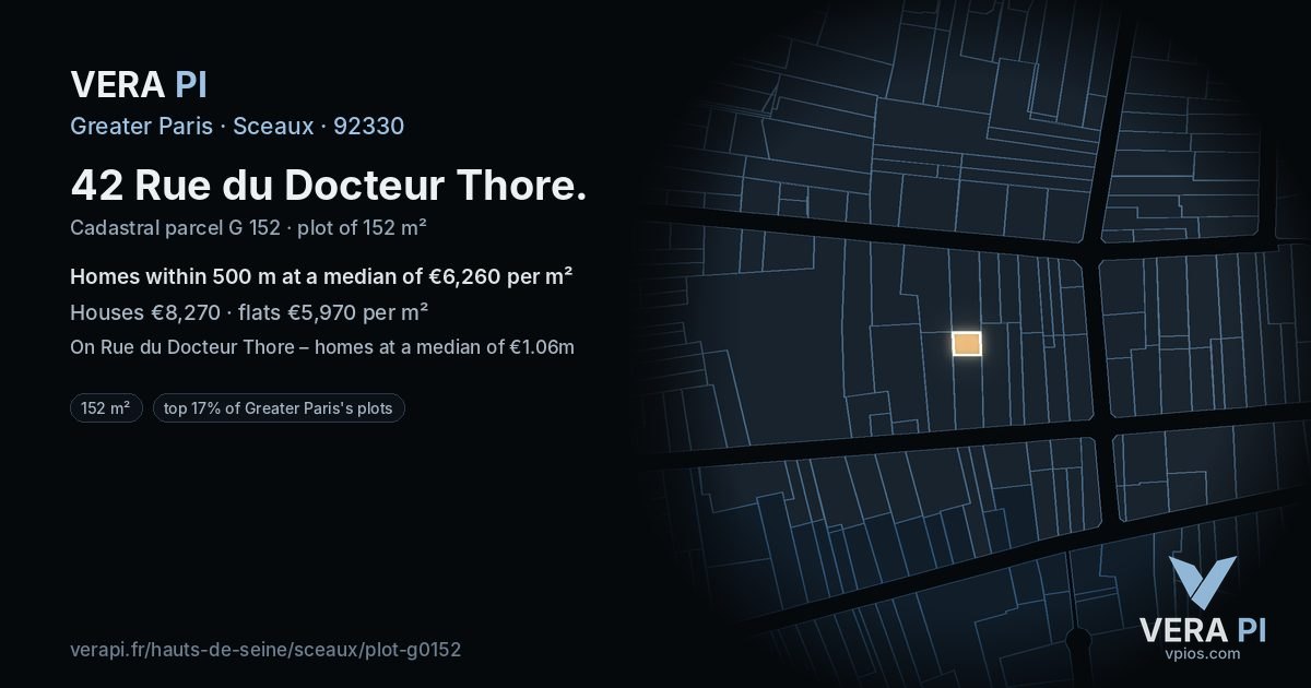 42 Rue du Docteur Thore, Sceaux at night – the plot lit, the parcels around coloured by the prices near them