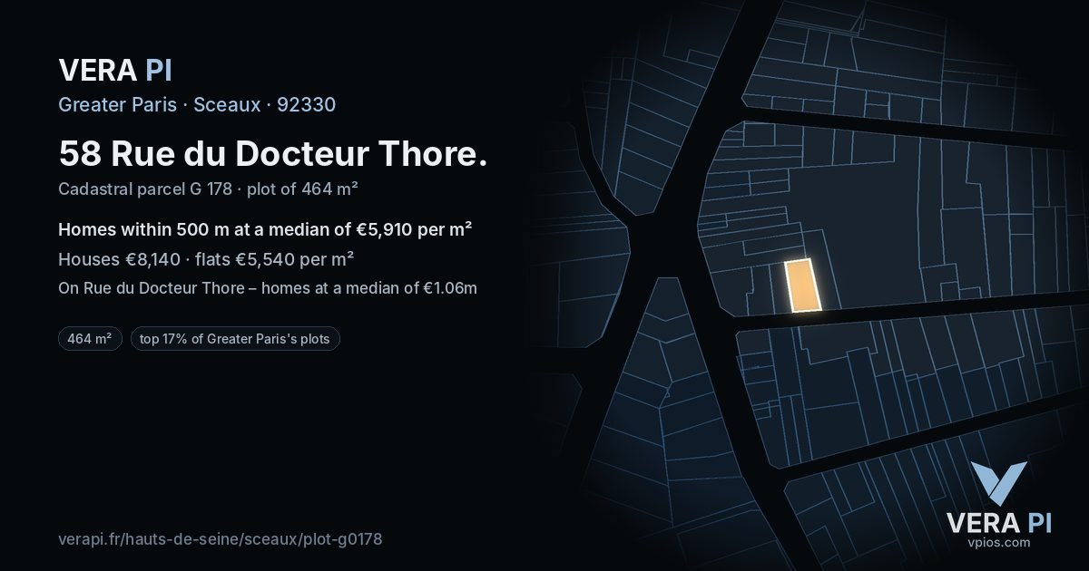58 Rue du Docteur Thore, Sceaux at night – the plot lit, the parcels around coloured by the prices near them