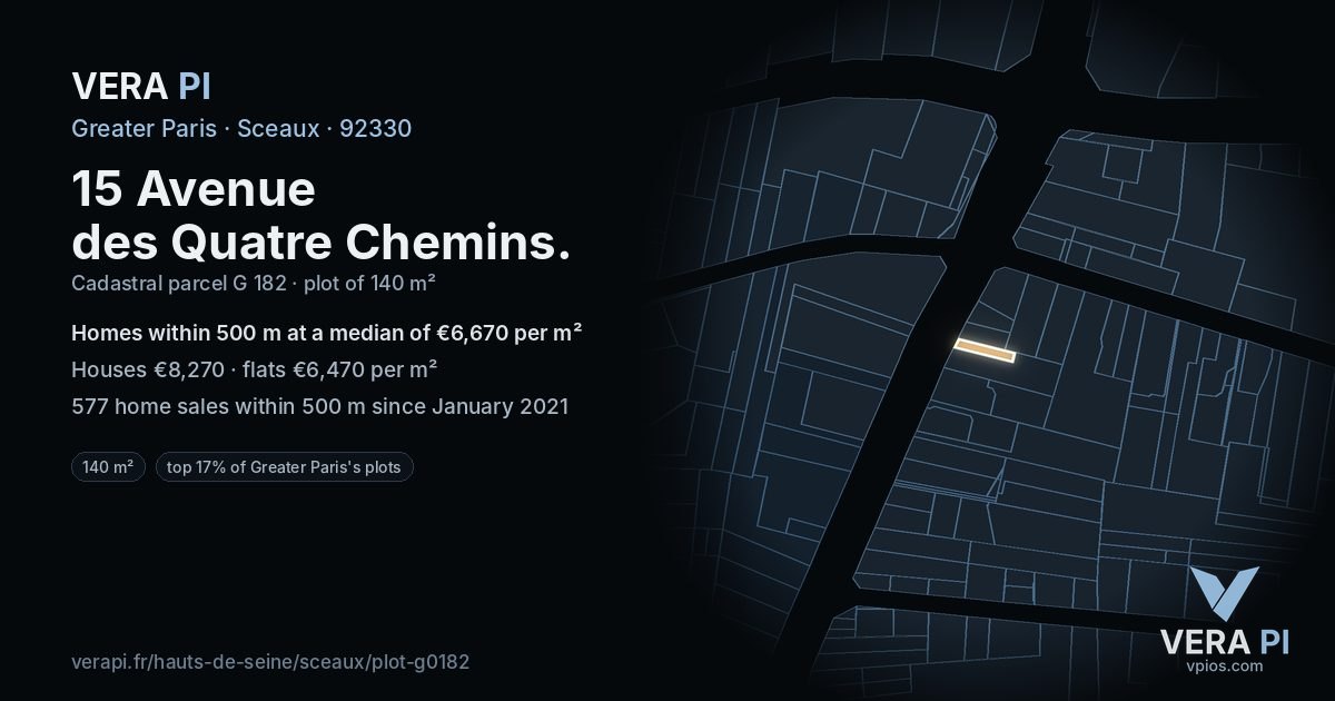 15 Avenue des Quatre Chemins, Sceaux at night – the plot lit, the parcels around coloured by the prices near them