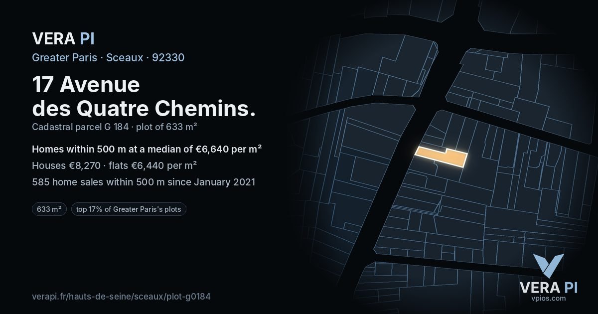 17 Avenue des Quatre Chemins, Sceaux at night – the plot lit, the parcels around coloured by the prices near them