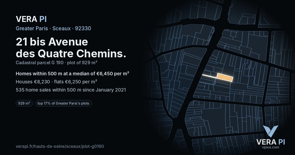 21 bis Avenue des Quatre Chemins, Sceaux at night – the plot lit, the parcels around coloured by the prices near them