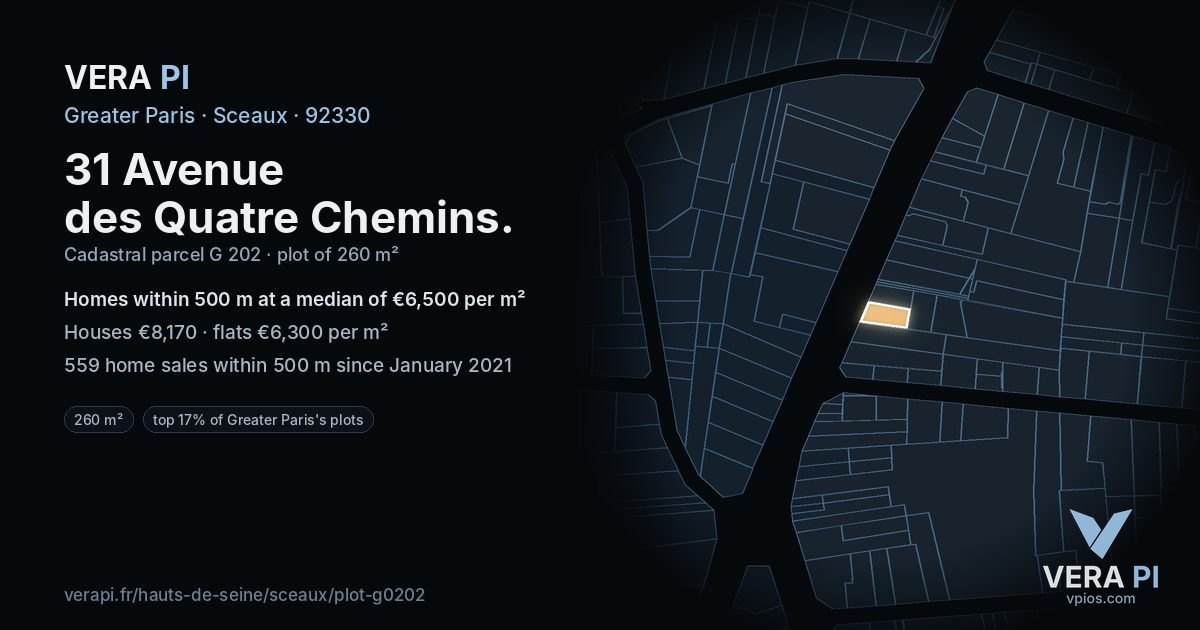 31 Avenue des Quatre Chemins, Sceaux at night – the plot lit, the parcels around coloured by the prices near them