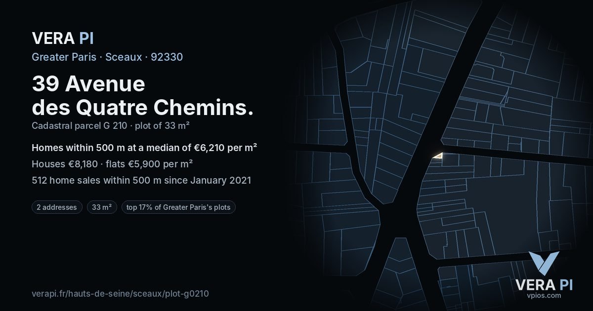 39 Avenue des Quatre Chemins, Sceaux at night – the plot lit, the parcels around coloured by the prices near them