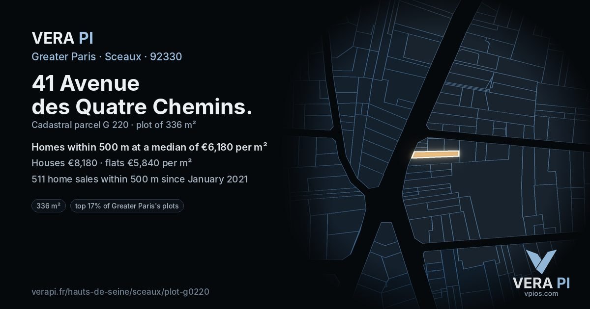 41 Avenue des Quatre Chemins, Sceaux at night – the plot lit, the parcels around coloured by the prices near them