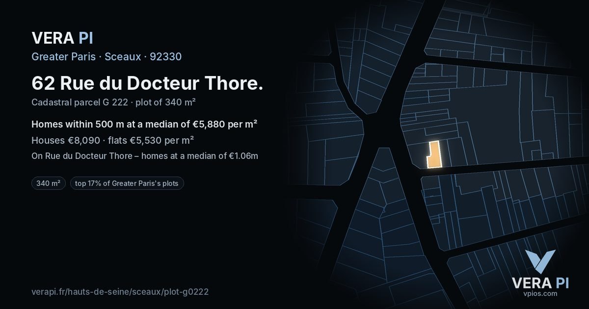 62 Rue du Docteur Thore, Sceaux at night – the plot lit, the parcels around coloured by the prices near them