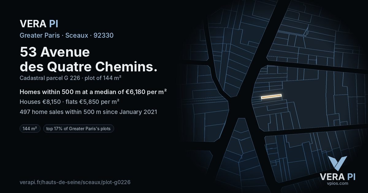 53 Avenue des Quatre Chemins, Sceaux at night – the plot lit, the parcels around coloured by the prices near them