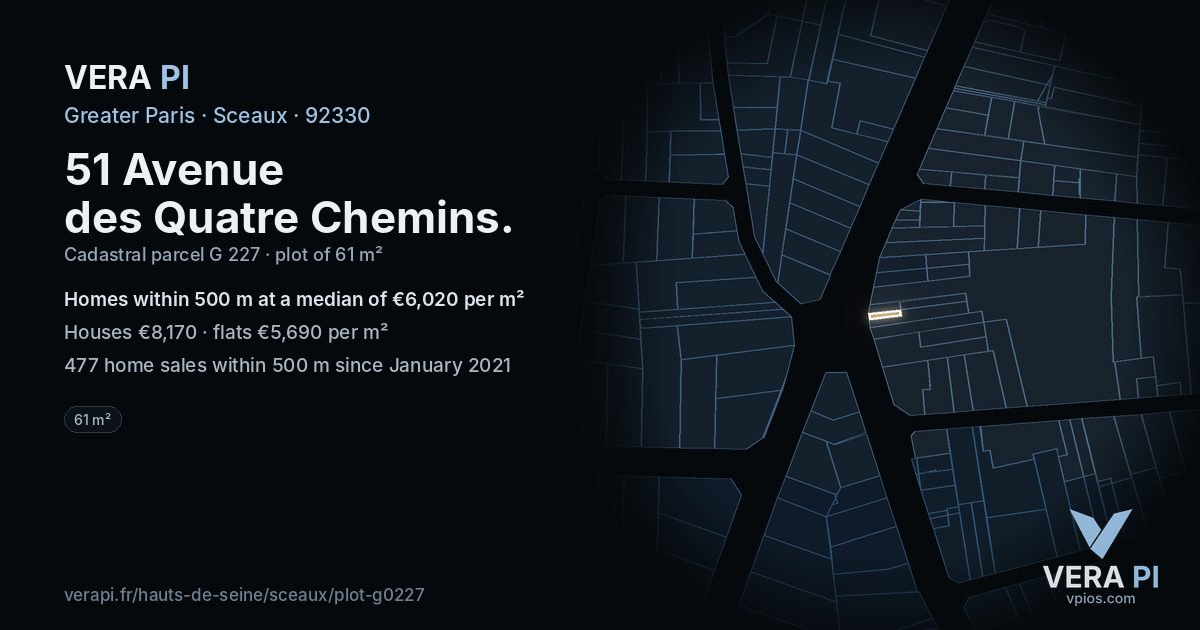 51 Avenue des Quatre Chemins, Sceaux at night – the plot lit, the parcels around coloured by the prices near them