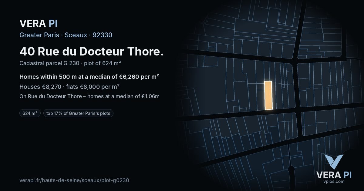 40 Rue du Docteur Thore, Sceaux at night – the plot lit, the parcels around coloured by the prices near them