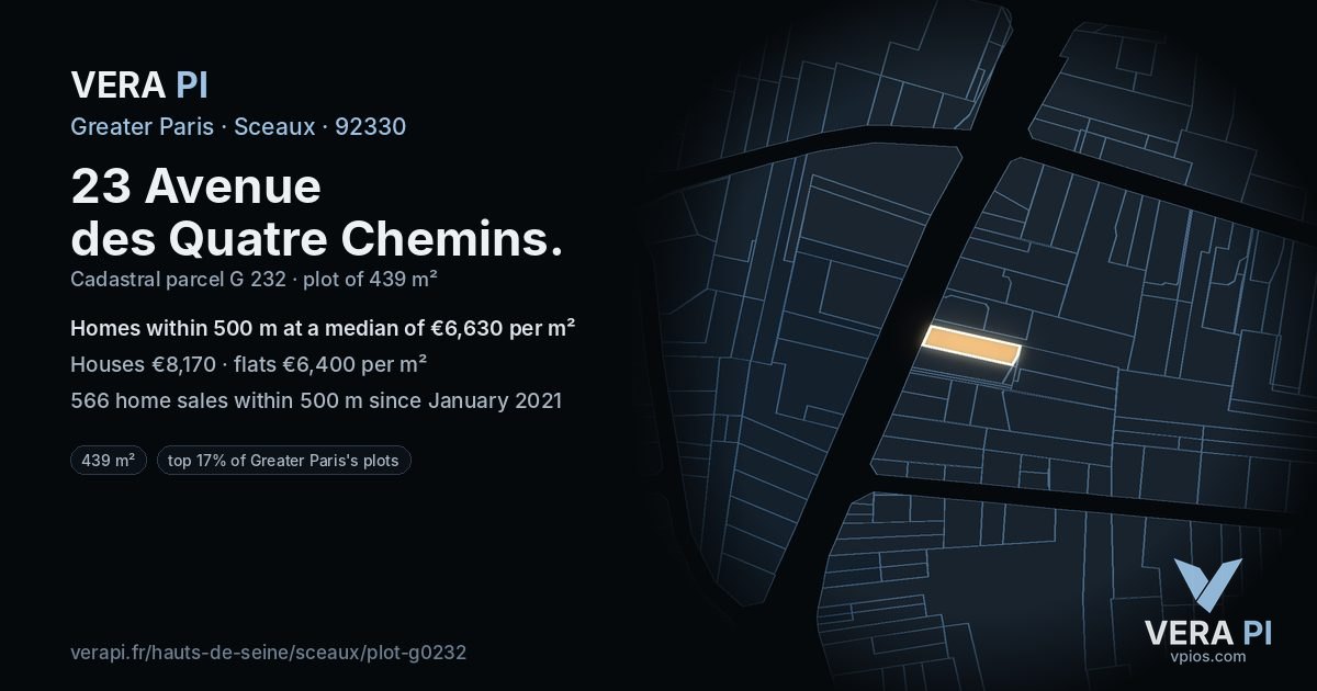 23 Avenue des Quatre Chemins, Sceaux at night – the plot lit, the parcels around coloured by the prices near them