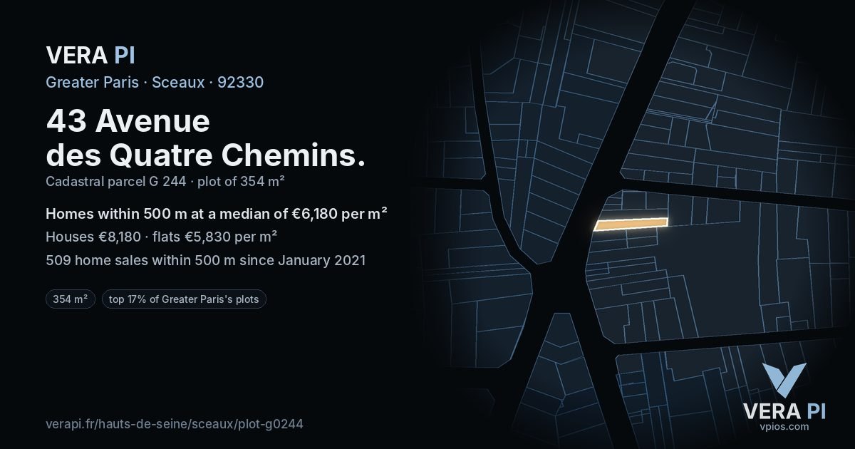 43 Avenue des Quatre Chemins, Sceaux at night – the plot lit, the parcels around coloured by the prices near them