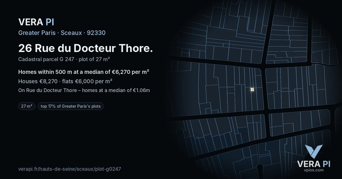 26 Rue du Docteur Thore, Sceaux at night – the plot lit, the parcels around coloured by the prices near them