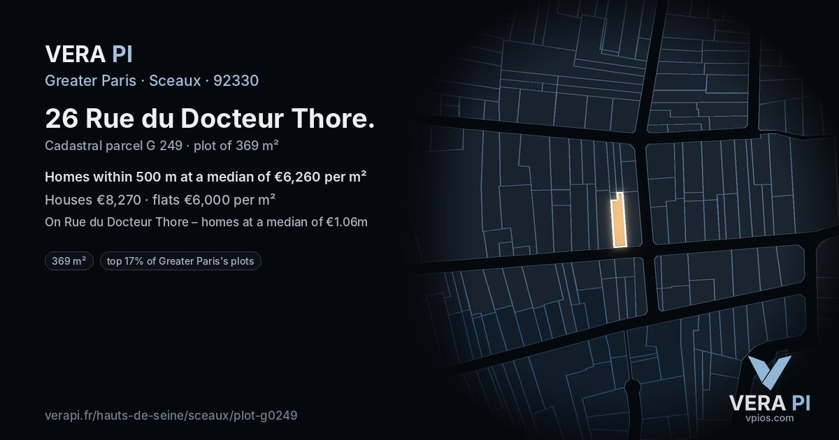 26 Rue du Docteur Thore, Sceaux at night – the plot lit, the parcels around coloured by the prices near them