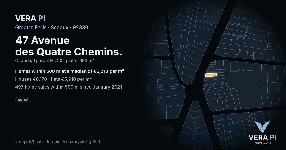 47 Avenue des Quatre Chemins, Sceaux at night – the plot lit, the parcels around coloured by the prices near them