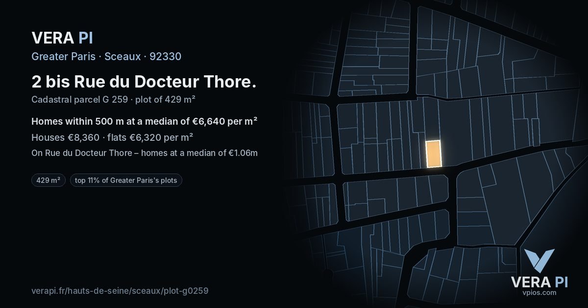 2 bis Rue du Docteur Thore, Sceaux at night – the plot lit, the parcels around coloured by the prices near them