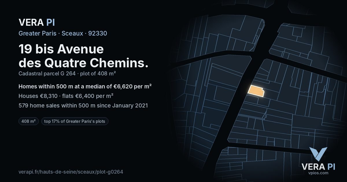 19 bis Avenue des Quatre Chemins, Sceaux at night – the plot lit, the parcels around coloured by the prices near them