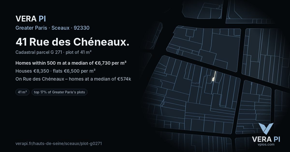 41 Rue des Chéneaux, Sceaux at night – the plot lit, the parcels around coloured by the prices near them