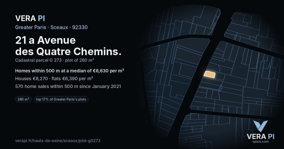 21 a Avenue des Quatre Chemins, Sceaux at night – the plot lit, the parcels around coloured by the prices near them