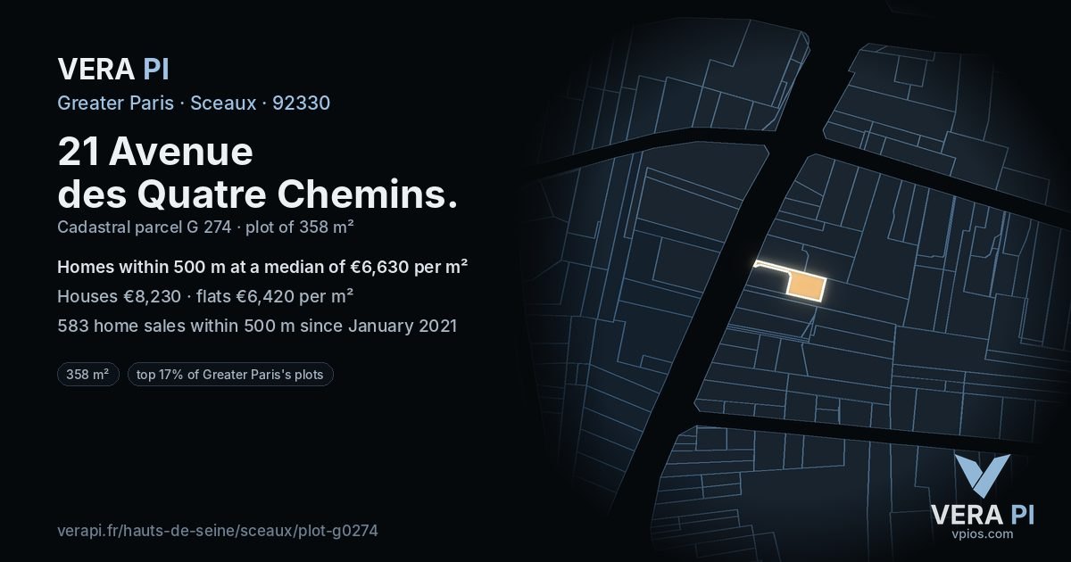 21 Avenue des Quatre Chemins, Sceaux at night – the plot lit, the parcels around coloured by the prices near them