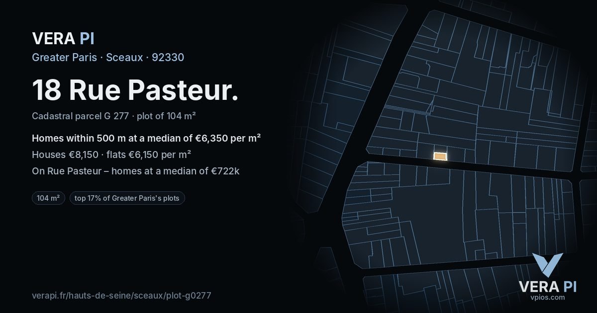 18 Rue Pasteur, Sceaux at night – the plot lit, the parcels around coloured by the prices near them