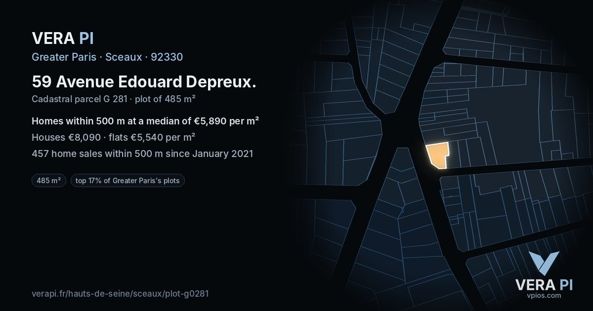59 Avenue Edouard Depreux, Sceaux at night – the plot lit, the parcels around coloured by the prices near them