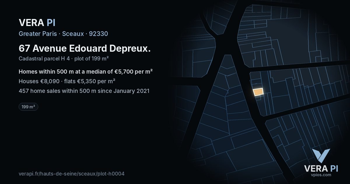 67 Avenue Edouard Depreux, Sceaux at night – the plot lit, the parcels around coloured by the prices near them