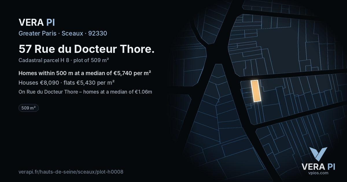 57 Rue du Docteur Thore, Sceaux at night – the plot lit, the parcels around coloured by the prices near them