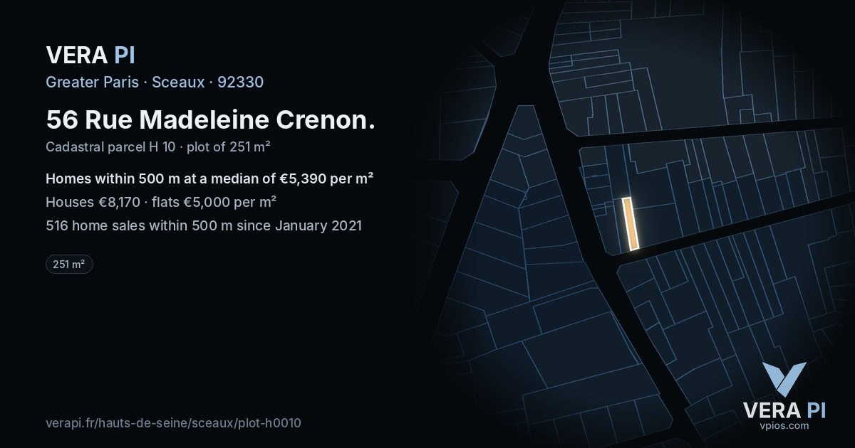 56 Rue Madeleine Crenon, Sceaux at night – the plot lit, the parcels around coloured by the prices near them