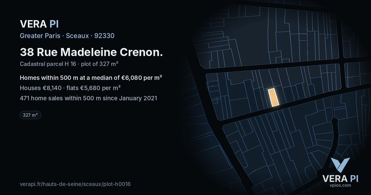 38 Rue Madeleine Crenon, Sceaux at night – the plot lit, the parcels around coloured by the prices near them
