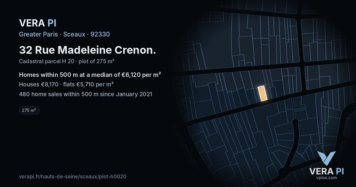 32 Rue Madeleine Crenon, Sceaux at night – the plot lit, the parcels around coloured by the prices near them