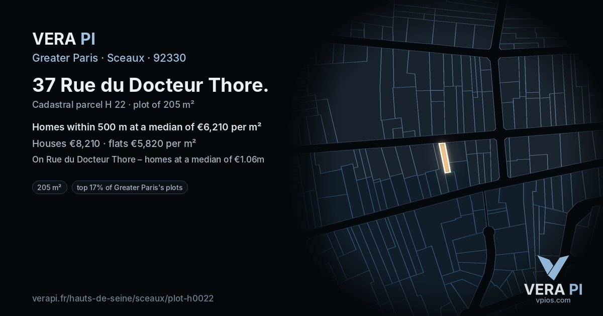 37 Rue du Docteur Thore, Sceaux at night – the plot lit, the parcels around coloured by the prices near them