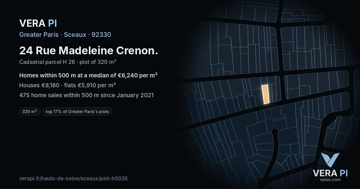 24 Rue Madeleine Crenon, Sceaux at night – the plot lit, the parcels around coloured by the prices near them