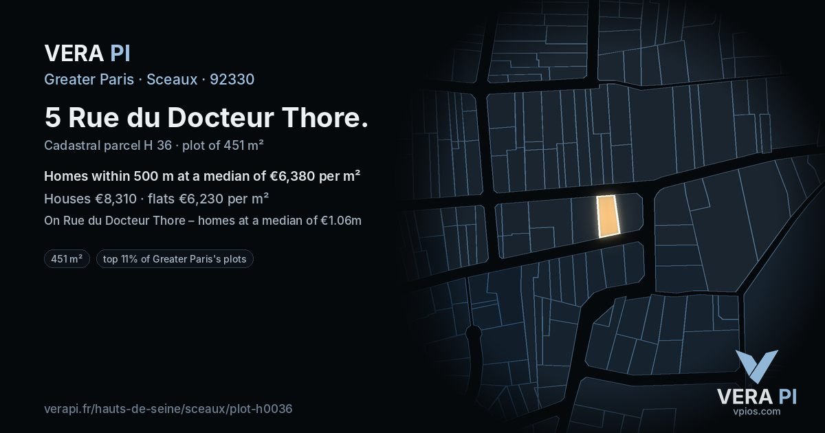 5 Rue du Docteur Thore, Sceaux at night – the plot lit, the parcels around coloured by the prices near them