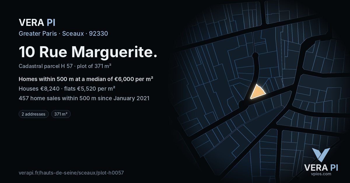10 Rue Marguerite, Sceaux at night – the plot lit, the parcels around coloured by the prices near them