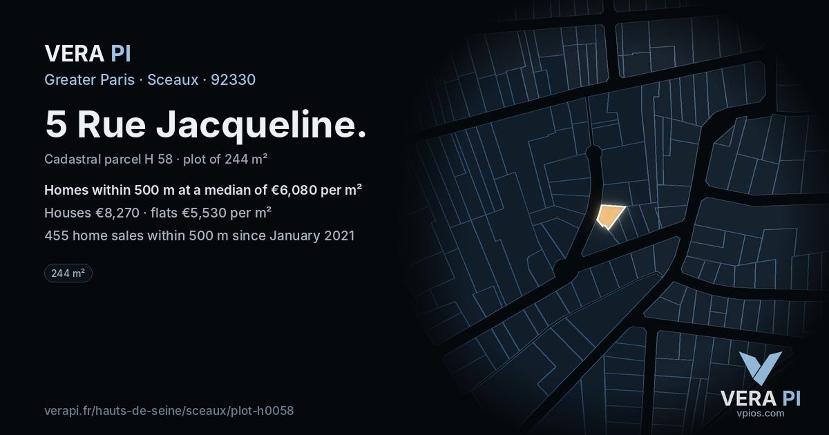 5 Rue Jacqueline, Sceaux at night – the plot lit, the parcels around coloured by the prices near them