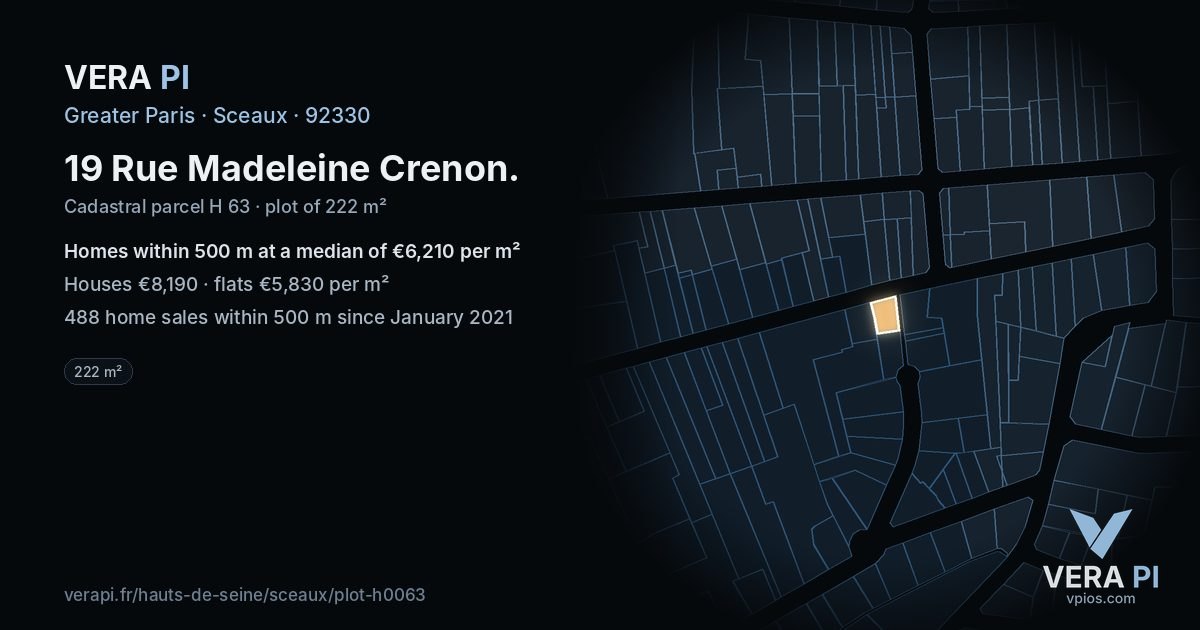 19 Rue Madeleine Crenon, Sceaux at night – the plot lit, the parcels around coloured by the prices near them