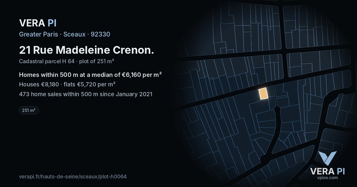 21 Rue Madeleine Crenon, Sceaux at night – the plot lit, the parcels around coloured by the prices near them