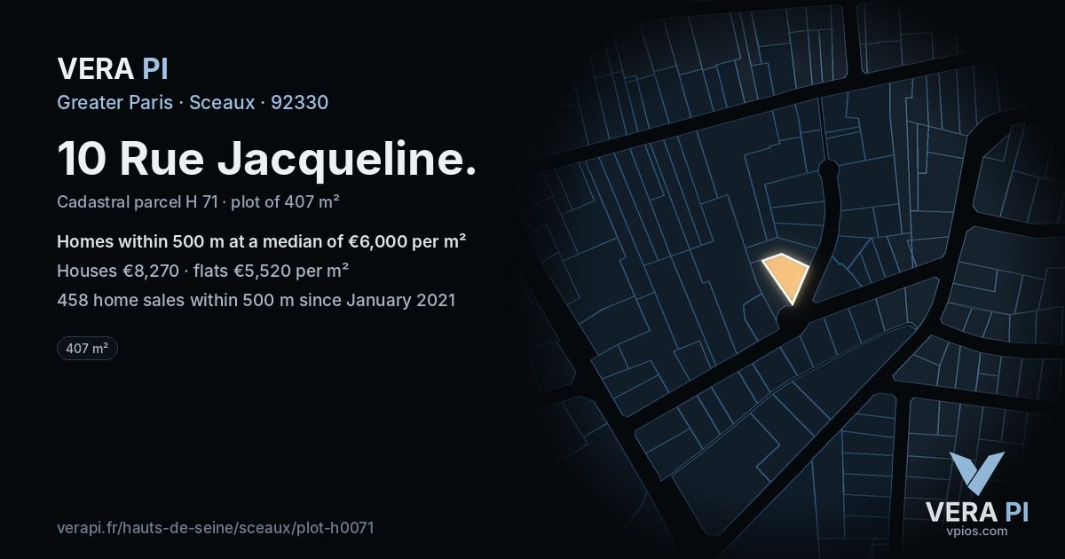 10 Rue Jacqueline, Sceaux at night – the plot lit, the parcels around coloured by the prices near them