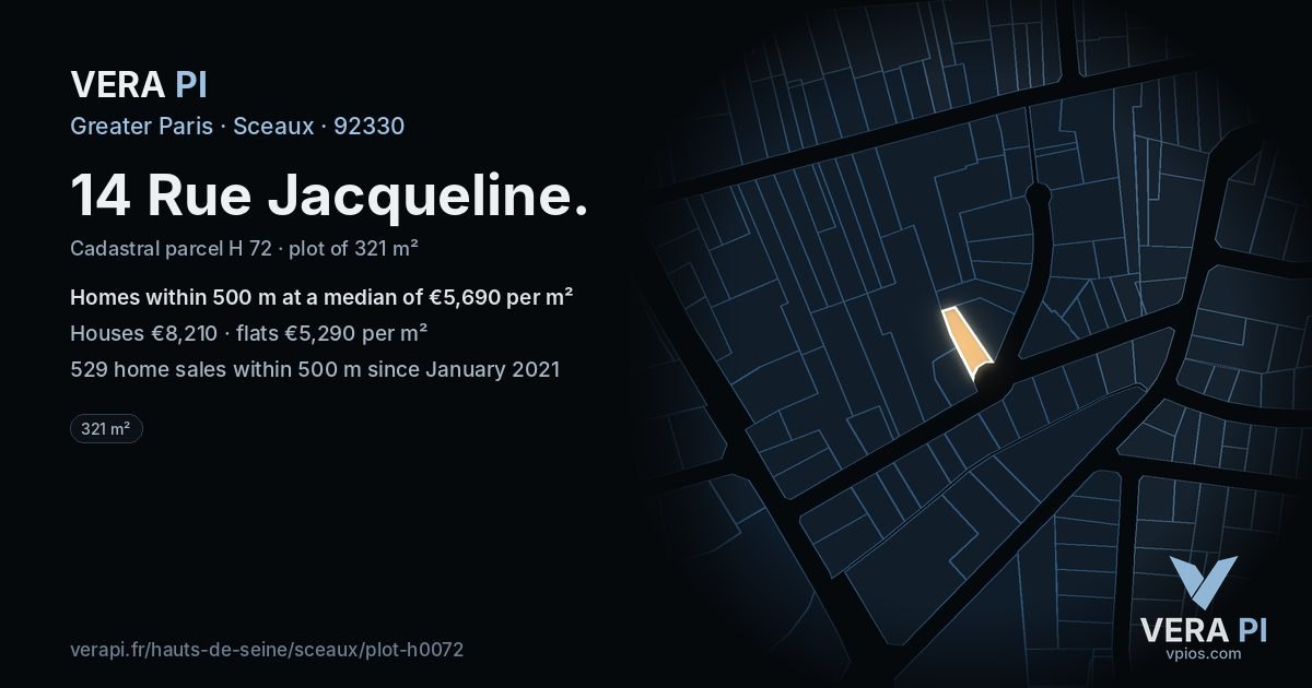 14 Rue Jacqueline, Sceaux at night – the plot lit, the parcels around coloured by the prices near them