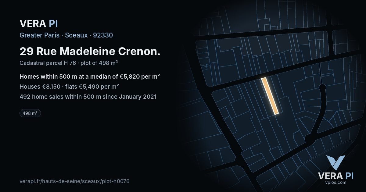 29 Rue Madeleine Crenon, Sceaux at night – the plot lit, the parcels around coloured by the prices near them
