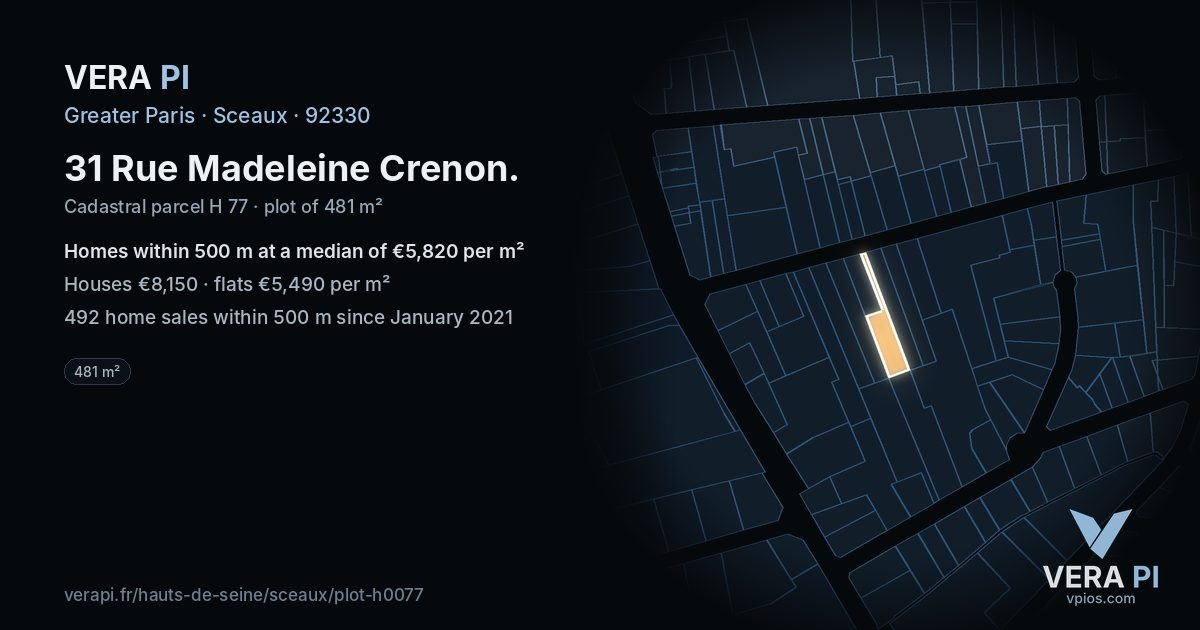 31 Rue Madeleine Crenon, Sceaux at night – the plot lit, the parcels around coloured by the prices near them