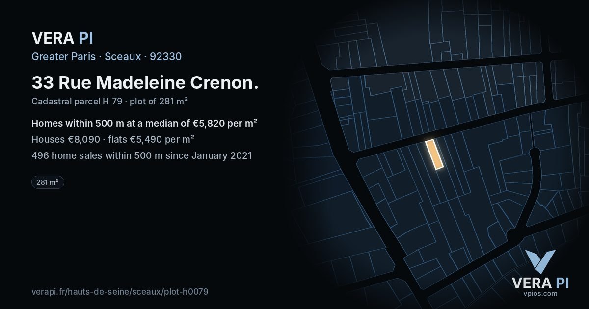 33 Rue Madeleine Crenon, Sceaux at night – the plot lit, the parcels around coloured by the prices near them